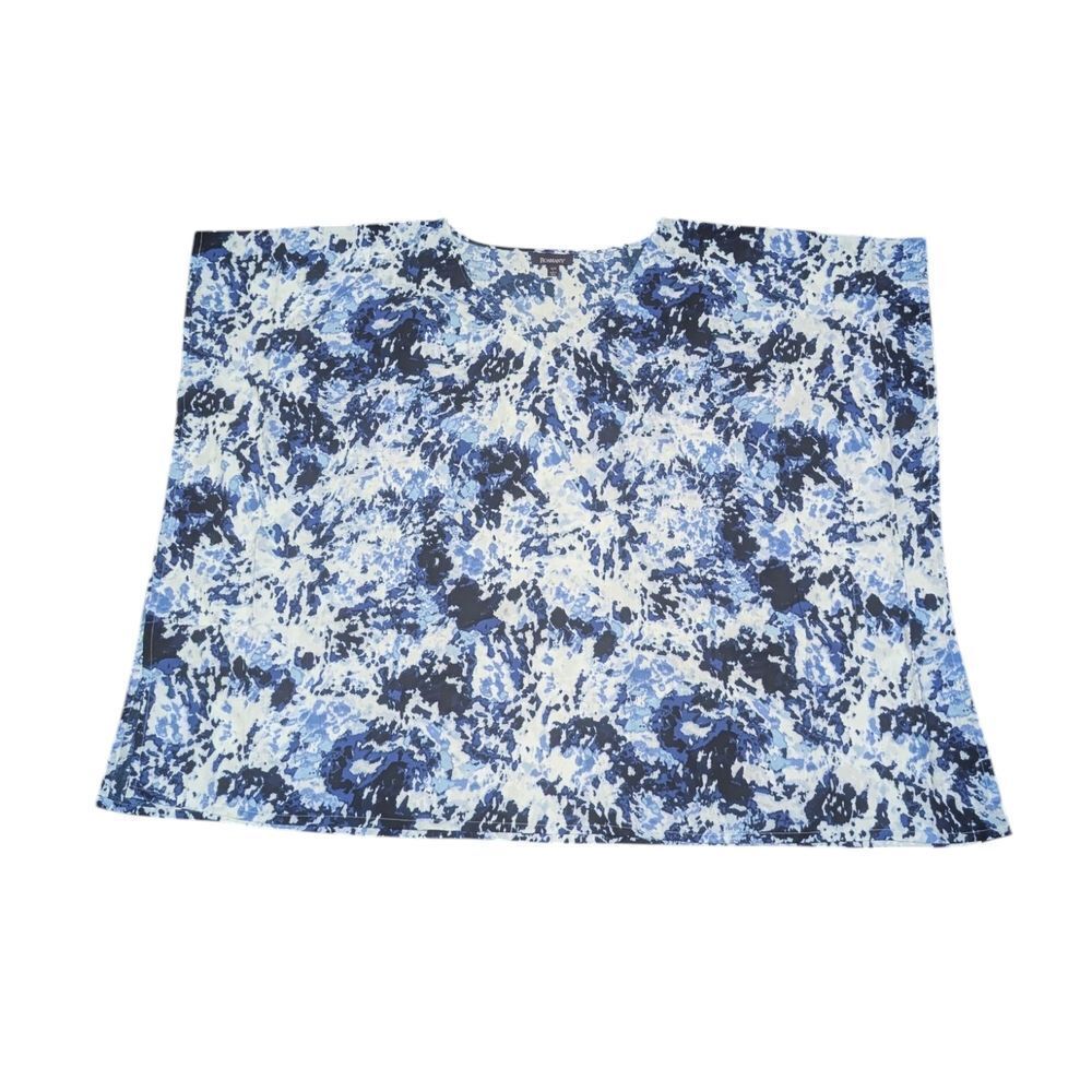 Roaman's Women's Blue and White Abstract Print Top Size 18/20